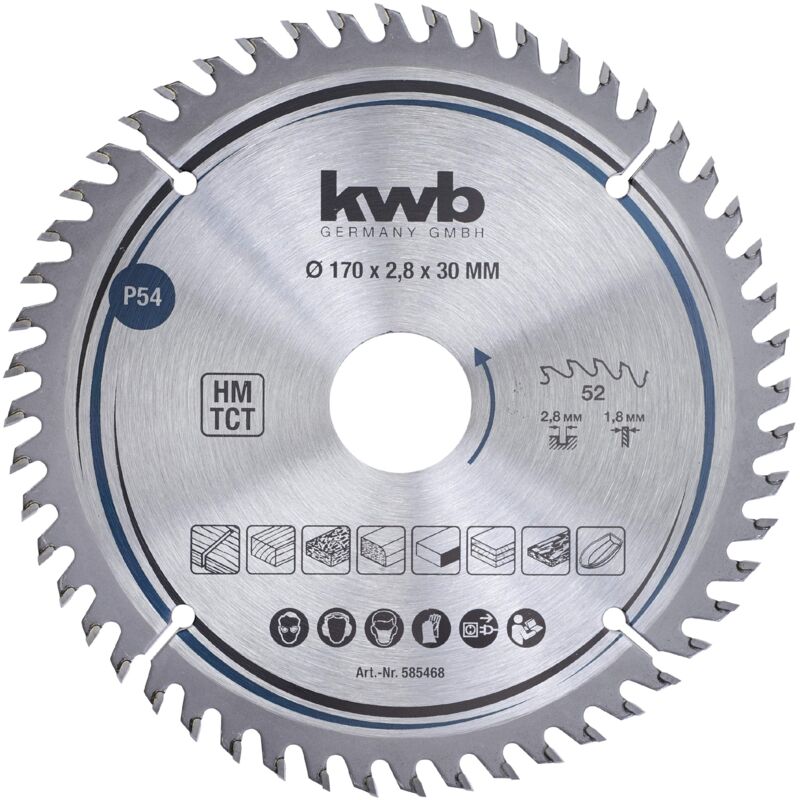 foto del prodotto kwb lama per sega circolare 170 x 30 mm, taglio molto fine, adatta per piani di lavoro, legno e pannelli rivestiti