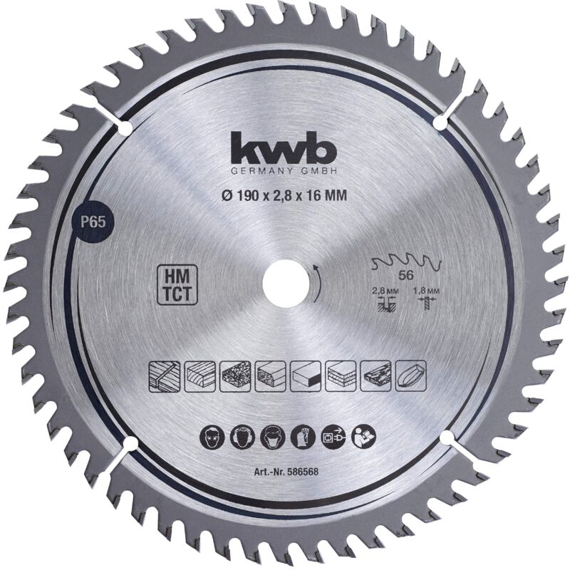 foto del prodotto kwb lama per sega circolare 190 x 16 mm, taglio molto fine, adatta per piani di lavoro, legno e pannelli rivestiti
