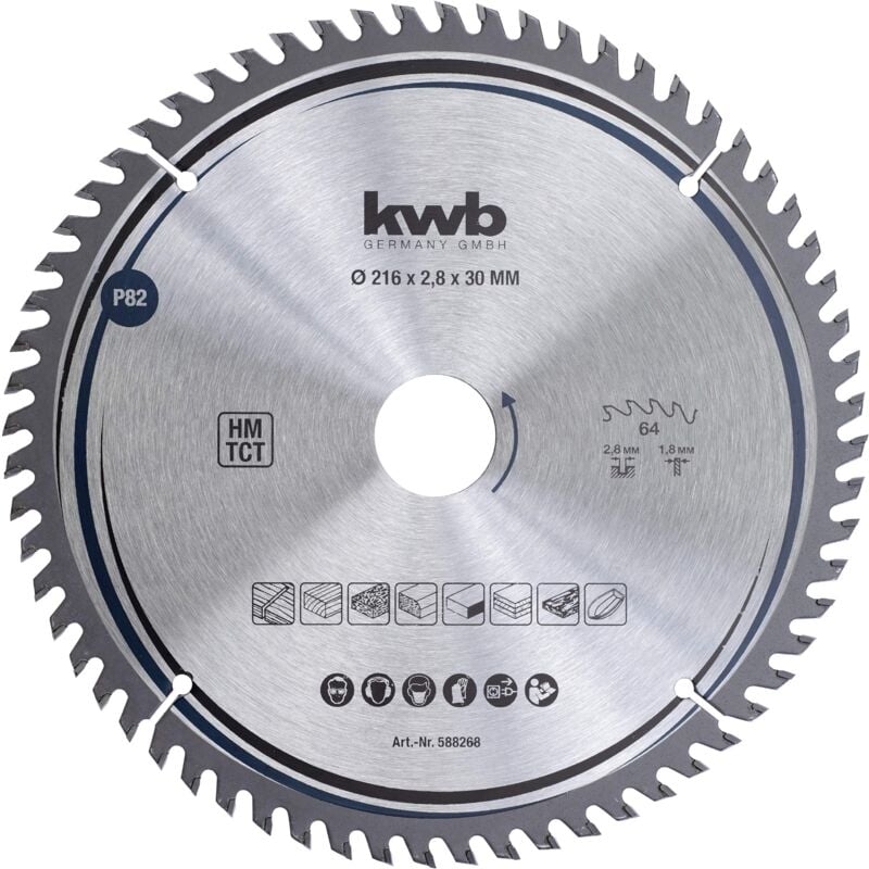 foto del prodotto kwb lama per sega circolare 216 x 30 mm, taglio molto fine, adatta per piani di lavoro, legno e pannelli rivestiti