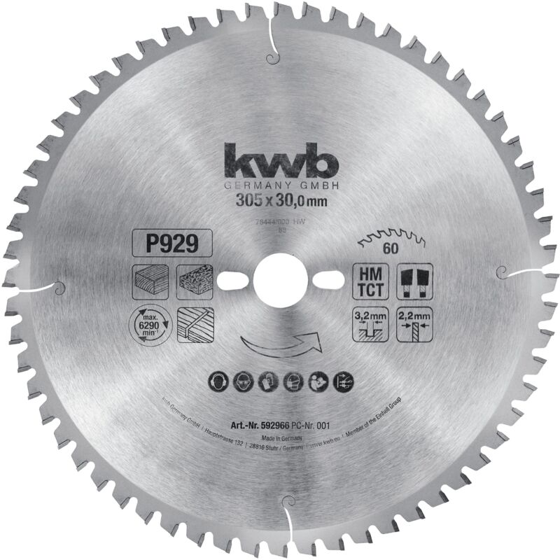 foto del prodotto kwb lama per sega circolare 305 x 30 mm, taglio molto fine, adatta per piani di lavoro, legno e pannelli rivestiti