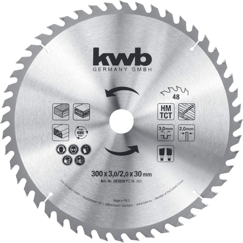 foto del prodotto kwb lama per sega circolare da costruzione 300 x 30, denti alternati per tagli medi, uso universale per legno da costruzione e altro ancora
