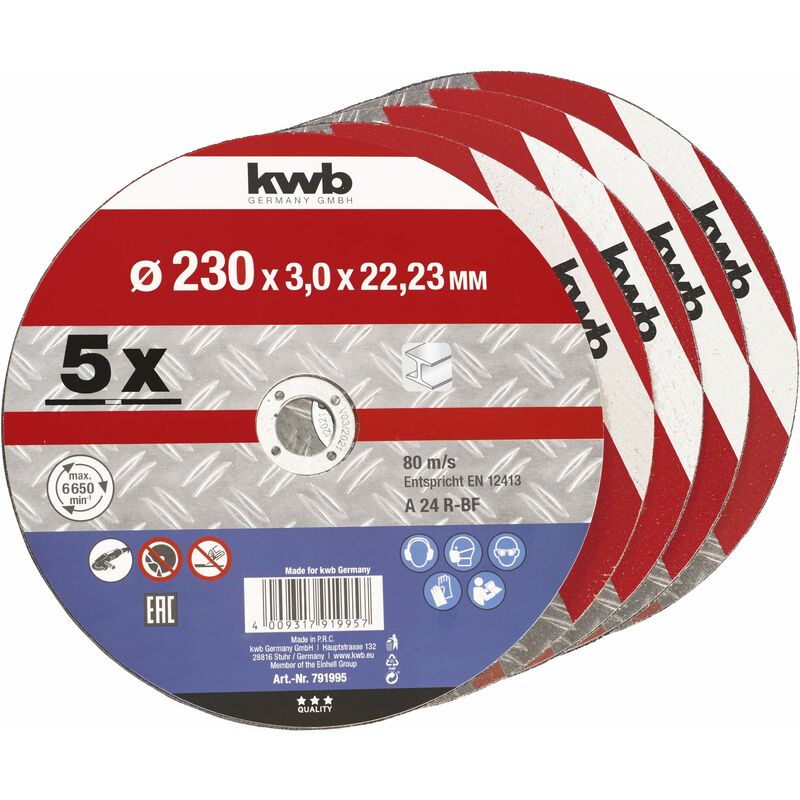 foto del prodotto kwb pack 5 discos corte metal 230x3x22,23mm