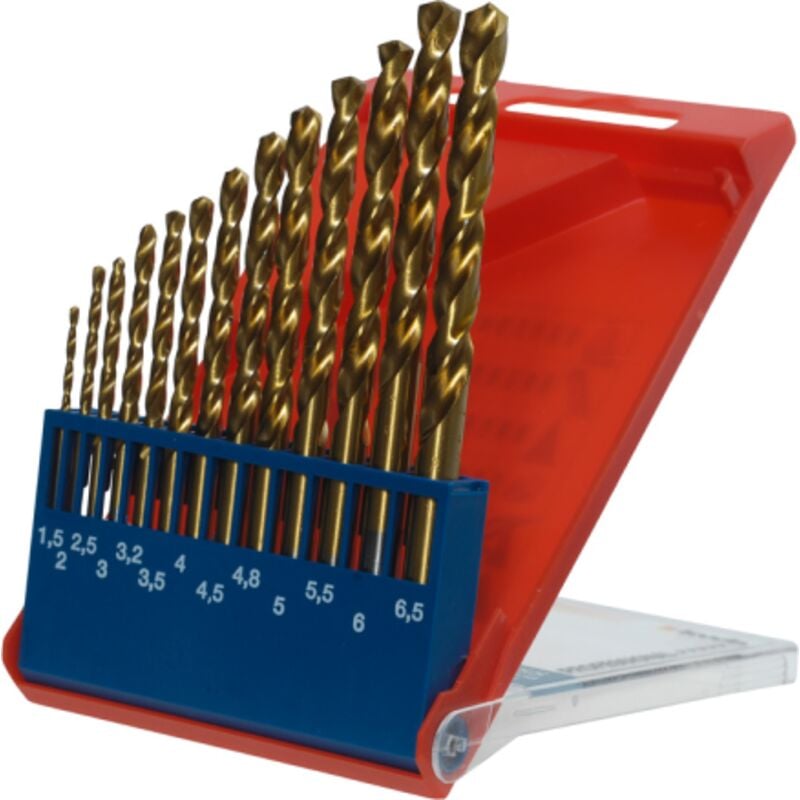 foto del prodotto kwb set 13 punte hss g titanio a spirale da trapano per metallo 1,5 6,5 3,3 4,2 mm con affilatura a croce secondo din 1412 c