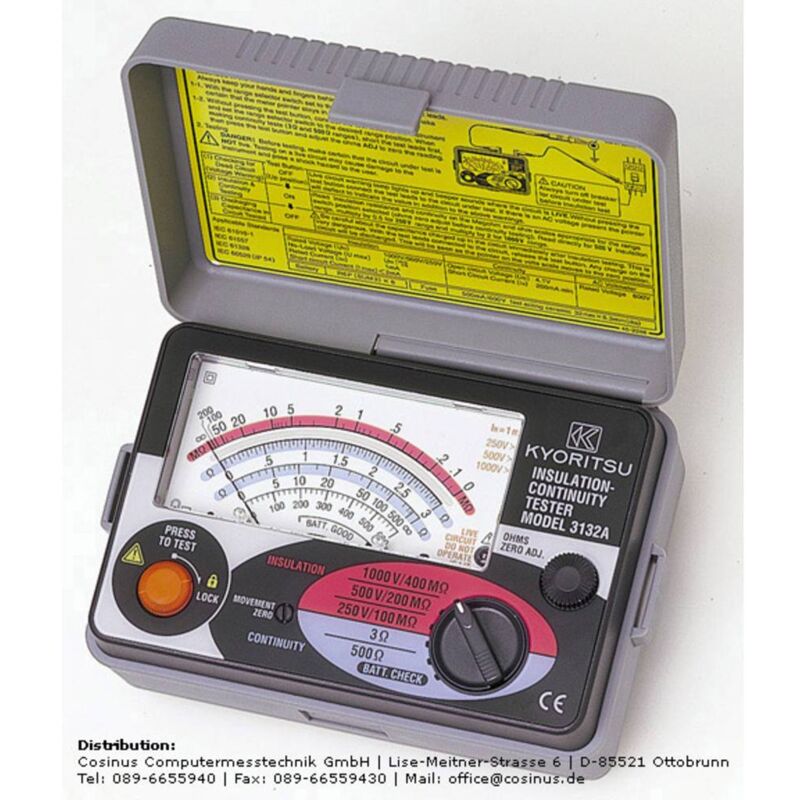 foto del prodotto kyoritsu kew 3132a misuratore di isolamento 250 v, 500 v, 1000 v
