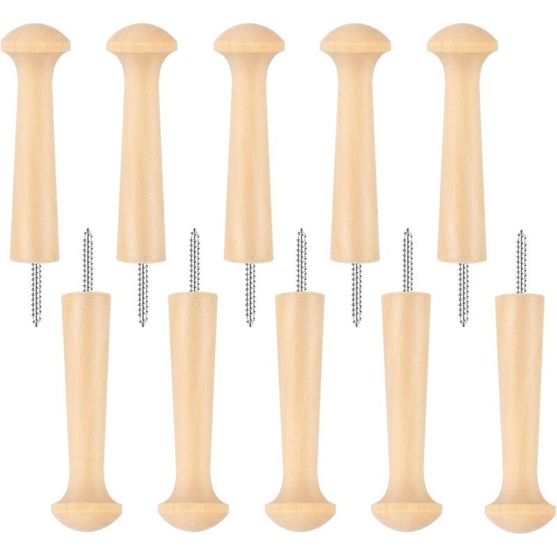 foto del prodotto kzq 10 pezzi ganci da parete in legno grezzo, ganci fai da te, ganci lunghi in legno per appendere vestiti, cappelli, chiavi, sciarpe, asciugamani,
