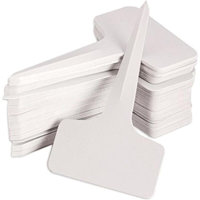 foto del prodotto kzq 100 pezzi etichette per piante, etichette per piantine, etichette per orto, etichette impermeabili in plastica per esterni, bianco, 10x6 cm