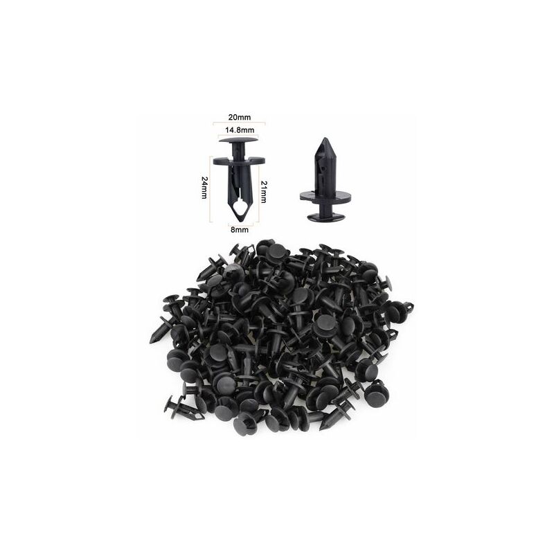 foto del prodotto kzq 120 pezzi clip di fissaggio per rivetti in plastica per auto clip per auto nere punti rivetti in plastica punta parafango foro da 8 mm rivetti