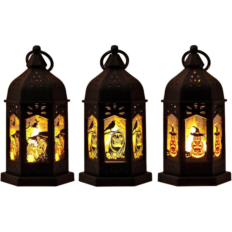 foto del prodotto kzq 3 pezzi lanterne a candela di halloween lanterna sospesa a led lampada portatile a batteria decorazione per feste di halloween