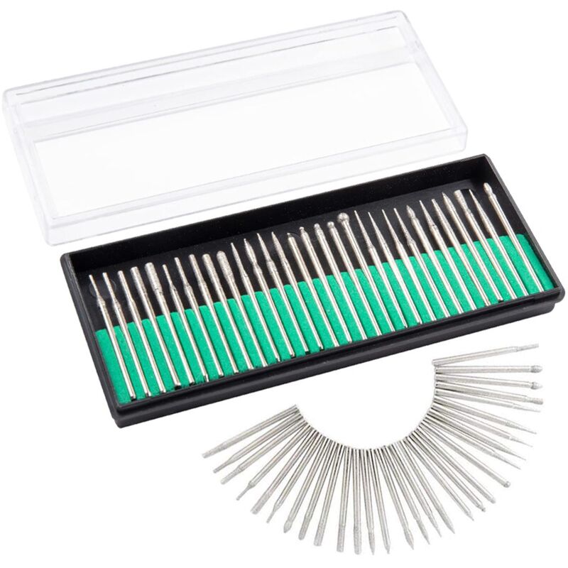 foto del prodotto kzq 30 pezzi di frese diamantate da 3 mm di gambo, punte per trapano diamantate, frese rotanti per vetro, pietre preziose, metallo, smerigliatura,