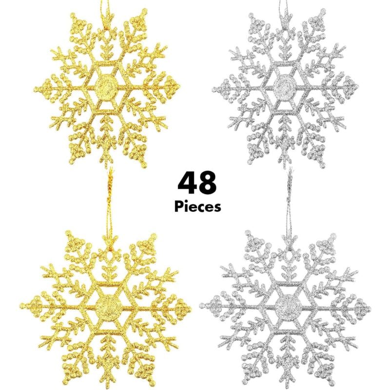 foto del prodotto kzq 48 pezzi di natale glitter fiocchi di neve ornamenti di plastica fiocchi di neve natale glitter fiocchi di neve appesi artigianato per albero