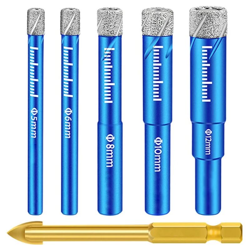 foto del prodotto kzq 6 pezzi punta per trapano per piastrelle diamantate, 5,6,8,10,12 mm, metallo per piastrelle da 6 mm, punta per piastrelle per ceramica, vetro,
