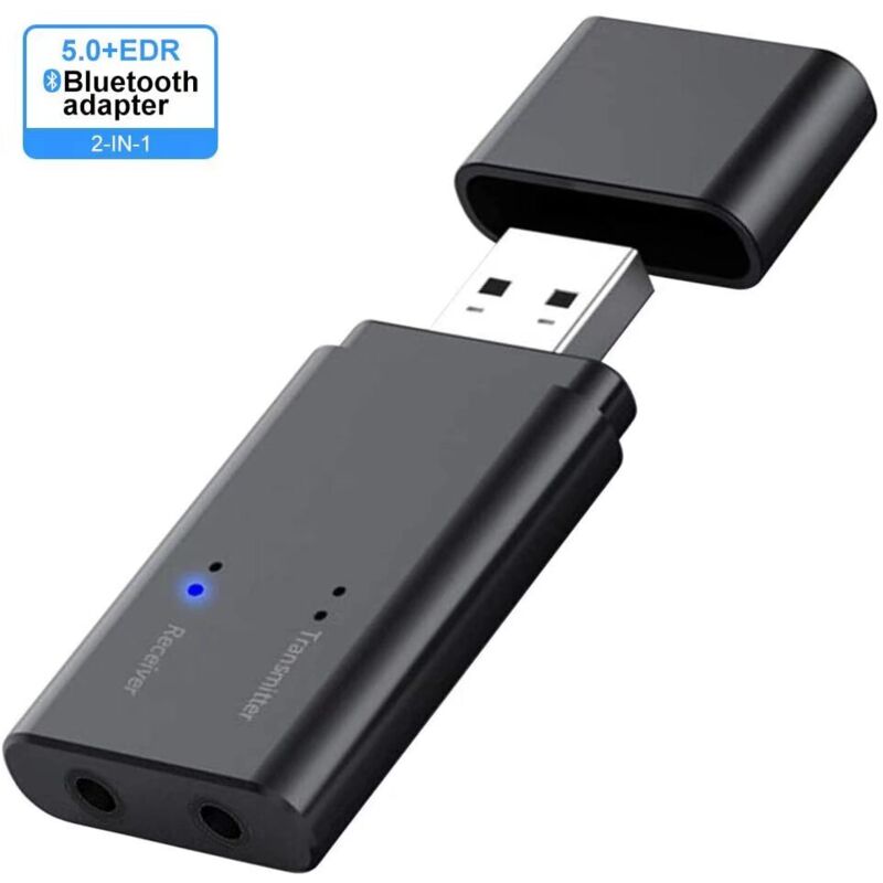 foto del prodotto kzq adattatore trasmettitore ricevitore bluetooth 5.0 usb 2 in 1, trasmettitore ricevitore bluetooth, adattatore musicale wireless usb dongle con