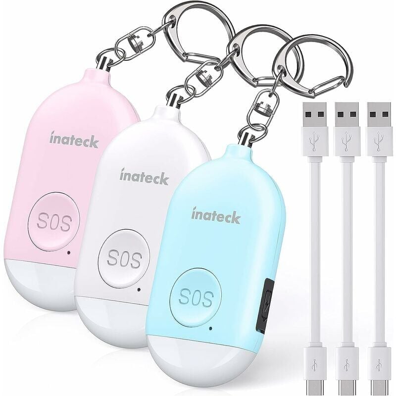 foto del prodotto kzq allarme tascabile anti attacco ricaricabile, portachiavi, allarme di autodifesa con luce led per donne, uomini, bambini e anziani, 130 db, 3