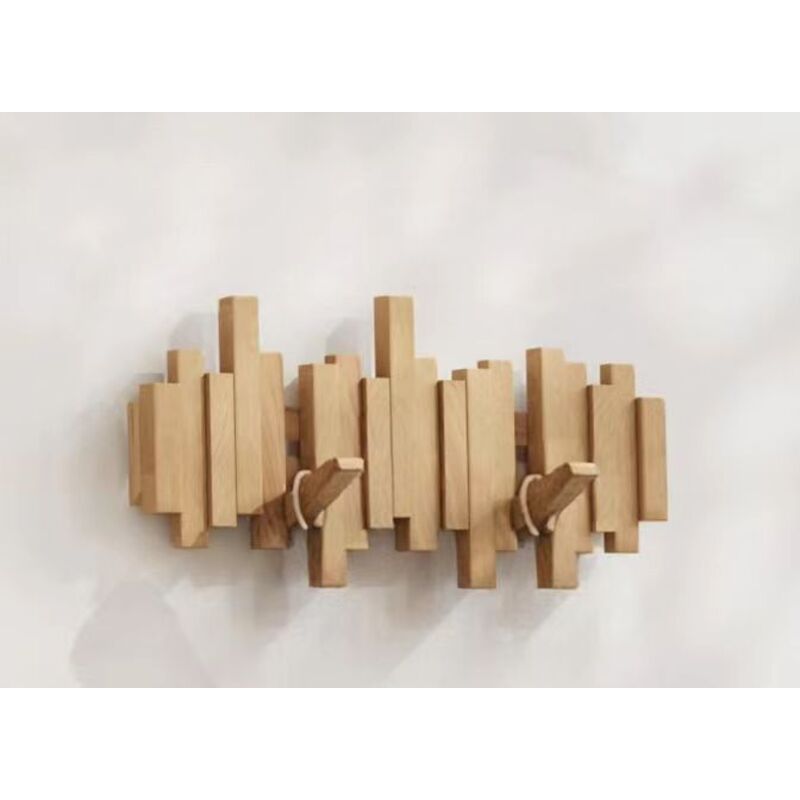 foto del prodotto kzq appendiabiti da parete in legno naturale con 6 ganci stile moderno ribaltabile per ingresso, bagno, cappotti, cappelli, borse