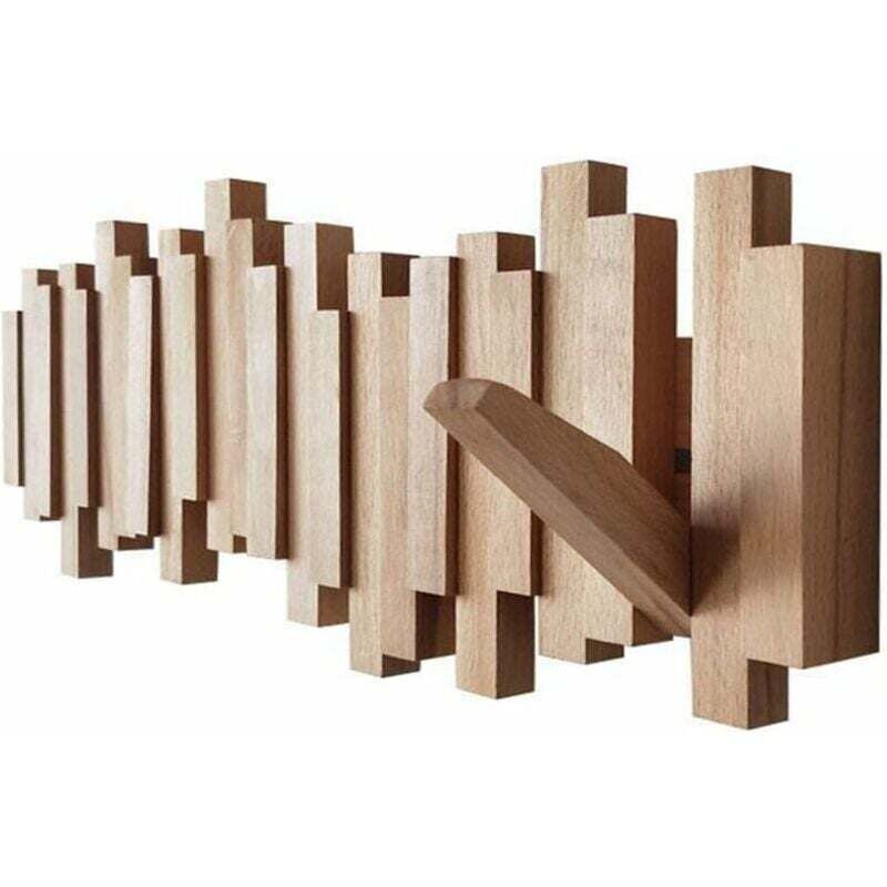 foto del prodotto kzq appendiabiti da parete in legno naturale con 8 ganci stile moderno ribaltabile per ingresso, bagno, cappotti, cappelli, borse