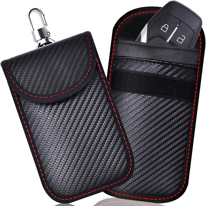 foto del prodotto kzq borsa a marsupio anti rfid per auto con blocco del segnale faraday, 2 confezioni di sacchetti anti rfid per auto, custodia protettiva anti rfid
