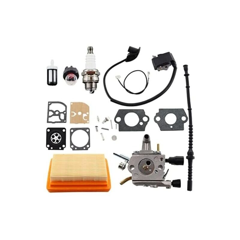 foto del prodotto kzq carburatore con bobina di accensione, filtro carburante, tubo carburante, filtro aria per stihl fs120 fs200 fs202 fs250 fs300 fs350 tosaerba,