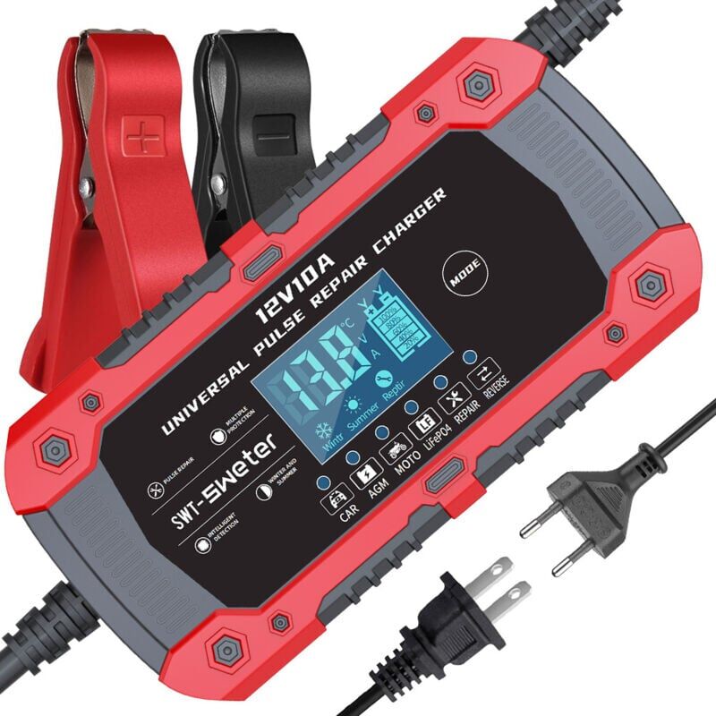 foto del prodotto kzq caricabatteria per auto da 12 v, mantenitore di carica per batterie a impulsi per auto, moto, batterie al piombo litio e batterie agm.