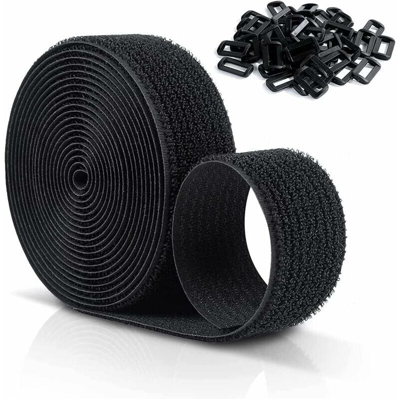 foto del prodotto kzq cinghie antigraffio in velcr riutilizzabili 10mx 25mm, cinghie per cavi regolabili con 50 fibbie in plastica, fascette per cavi in velcr in