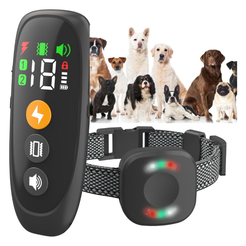 foto del prodotto kzq collare da addestramento per cani con telecomando, ricaricabile e impermeabile ip68, con 4 modalit di addestramento, segnale acustico, scossa,