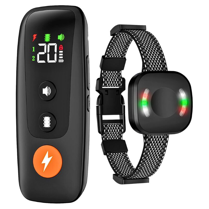 foto del prodotto kzq collare da addestramento per cani con telecomando, ricaricabile e impermeabile ip68, con 4 modalit di addestramento, segnale acustico, scossa,