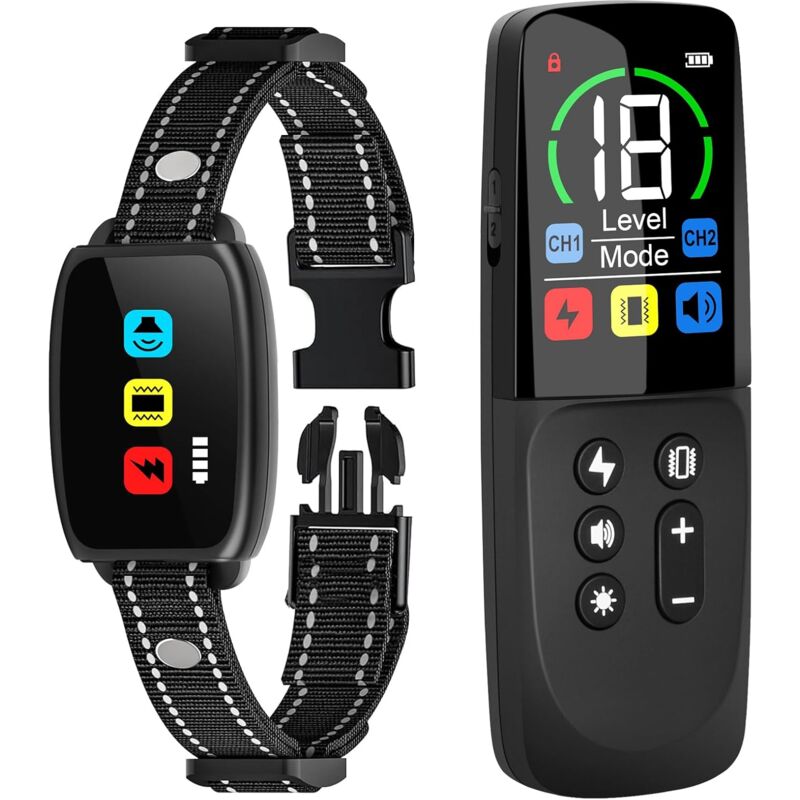 foto del prodotto kzq collare di addestramento per cani, collare elettrico lcd a colori con telecomando, 3 modalit di addestramento, collare di addestramento per