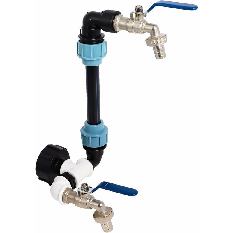 foto del prodotto kzq collo d oca ibc con connessione s60x6 e rubinetto da 3 4 kit di connessione ibc per serbatoio di recupero dell acqua piovana da 1000 litri