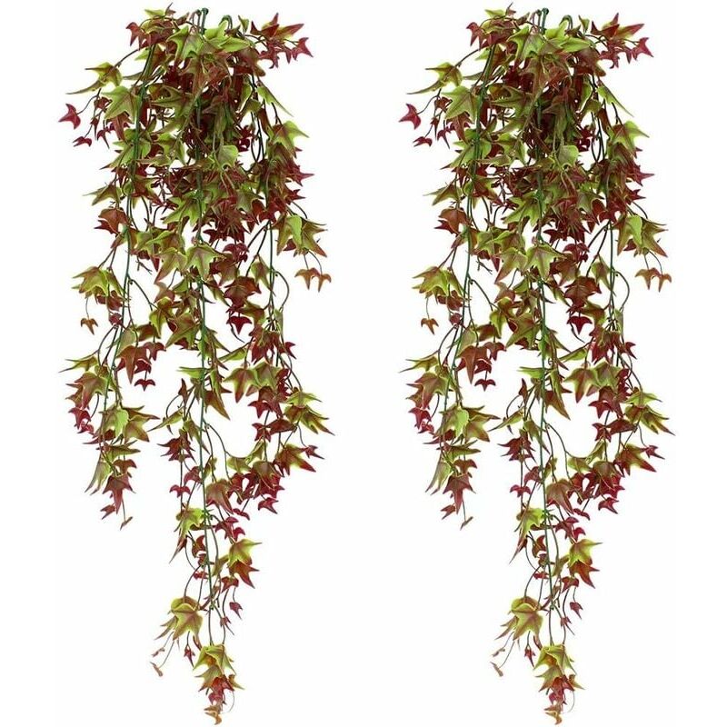 foto del prodotto kzq confezione da 2 piante artificiali di edera rampicante sospese per la casa, il giardino, l ufficio e l arredamento interno, rosso
