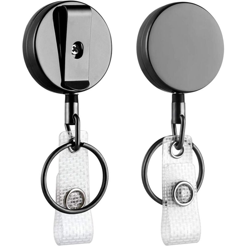 foto del prodotto kzq confezione da 2 piccoli porta badge retrattili resistenti, porta badge in metallo con clip da cintura, portachiavi per biglietti da visita