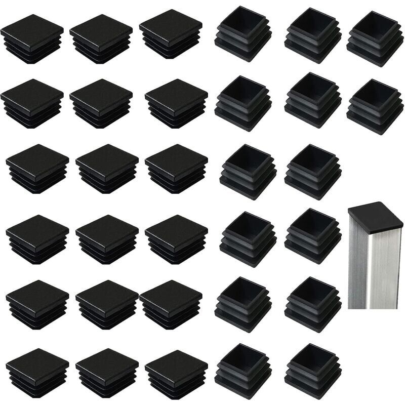 foto del prodotto kzq confezione da 32 tappi per lamelle per tubi quadrati 40x40 mm, quadrati in plastica nera, tappi per tubi quadrati per prodotti in