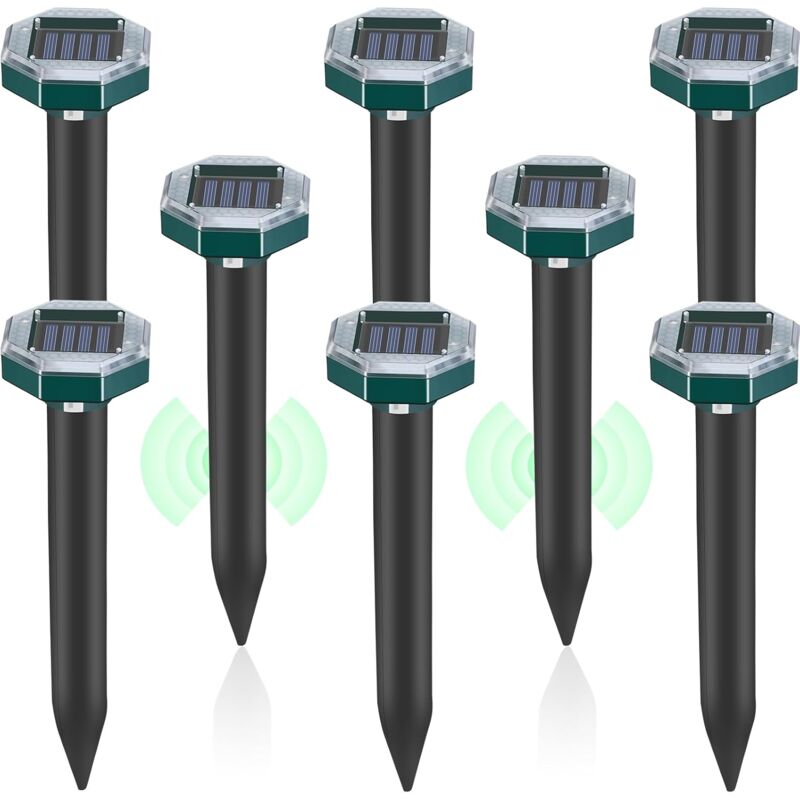 foto del prodotto kzq confezione da 8 punte repellenti ad ultrasuoni per talpe, serpenti e arvicole, alimentate ad energia solare, per prato, giardino e cortile,