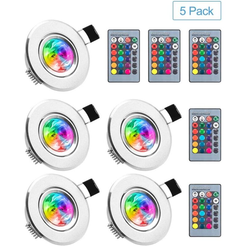 foto del prodotto kzq faretto da incasso a led 5 pezzi lampadine rgb multicolori con telecomandi 220v 16 colori dimmerabile lampada da soffitto del giorno lampada da
