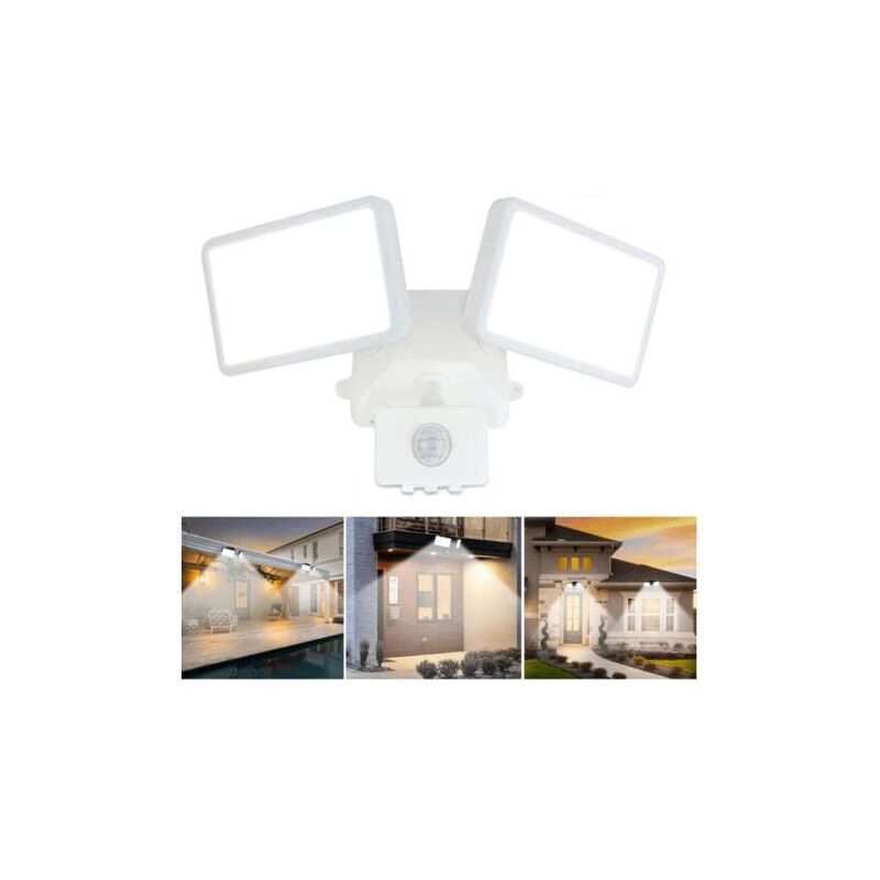 foto del prodotto kzq faretto led con sensore di movimento regolabile, faretto led a doppia testa per esterni, ip65 impermeabile, bianco luce diurna, per parco,