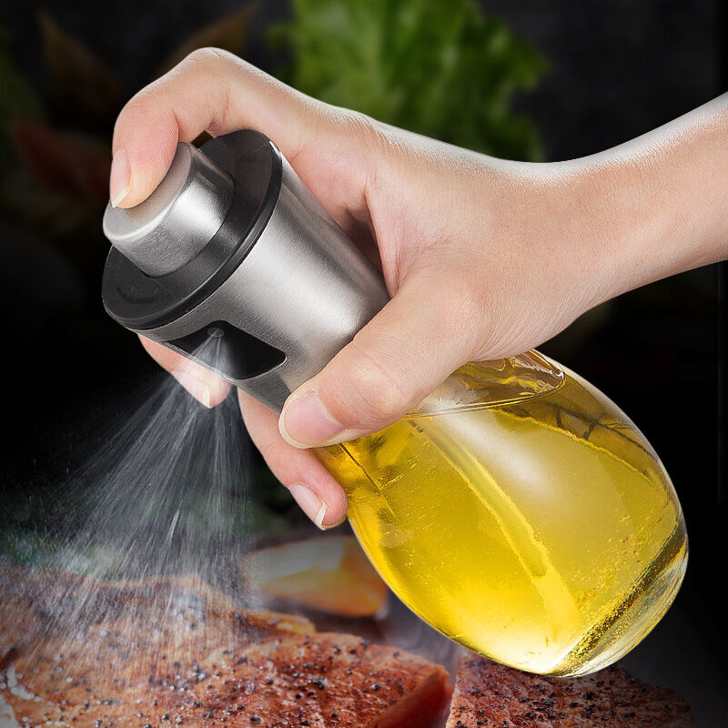 foto del prodotto kzq flacone spray per olio in vetro con dispenser in acciaio inossidabile a tenuta stagna capacit 200 ml per barbecue, cucina, insalate