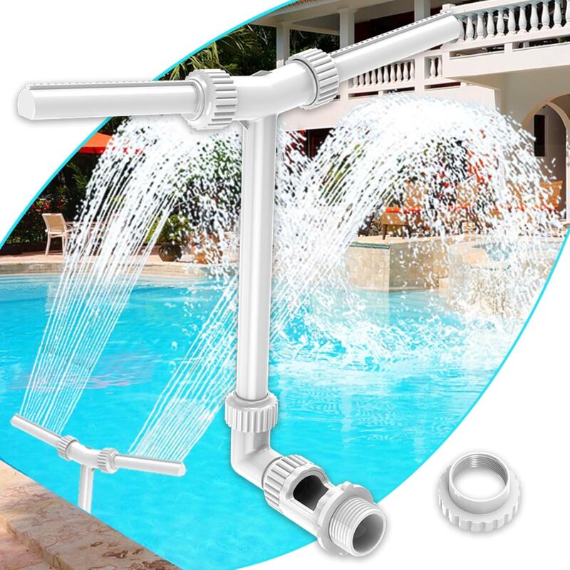 foto del prodotto kzq fontana per piscina, accessori per piscina a doppio getto per piscina fuori terra interrata, fontana per piscina regolabile 2 in 1 per piscina
