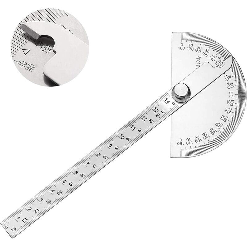 foto del prodotto kzq goniometro in acciaio inossidabile 0 180 braccio misuratore di angolo righello strumento per ingegneri goniometro con righello da 140 mm,