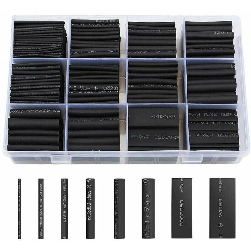 foto del prodotto kzq guaina termorestringente da 900 pezzi, guaina termorestringente nera, guaina termorestringente per isolamento elettrico, 12 misure rapporto