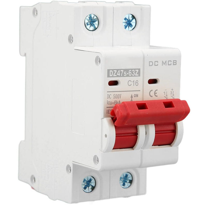 foto del prodotto kzq interruttore di protezione disjoncteur 2p dc 500v mcb 16a montaggio su guida din capacit di interruzione 6000a