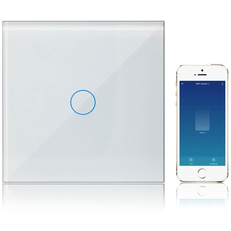 foto del prodotto kzq interruttore wifi connesso alexa google assistant compatibile smart life, interruttore tattile a parete 1 banda 1 via pannello in vetro