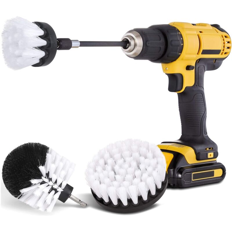 foto del prodotto kzq kit di 4 spazzole per trapano per auto con attacco di prolunga, set di spazzole a setole morbide per la pulizia di auto, barche, sedili,