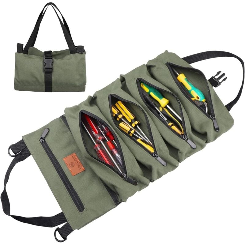 foto del prodotto kzq - kit di attrezzi in tessuto, borsa portautensili portatile per auto, borsa portautensili per elettricisti, kit di attrezzi per ferramenta, verde