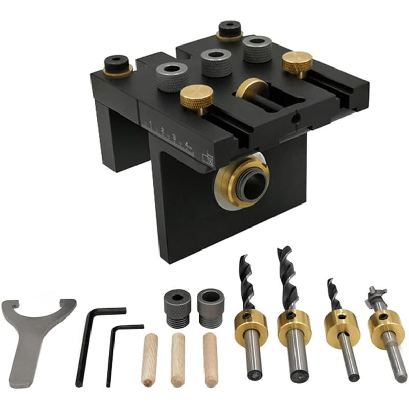 foto del prodotto kzq kit di montaggio per tasselli in legno 3 in 1 con clip di posizionamento, guida per trapano regolabile, localizzatore di punzoni, utensili per