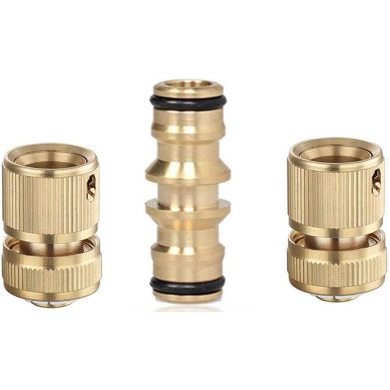 foto del prodotto kzq kit di riparazione tubo flessibile da 3 pezzi, 2 connettori rapidi in ottone per tubo flessibile e doppio connettore per tubo da giardino