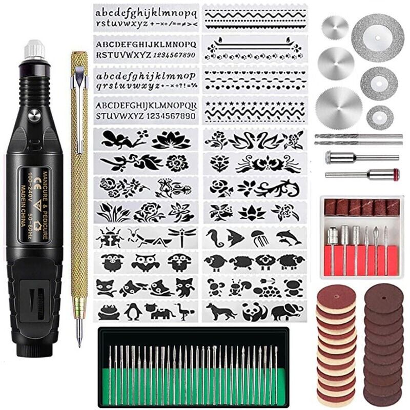 foto del prodotto kzq kit di strumenti per incisione da 107 pezzi penna per incisore cablata multifunzionale strumento rotante fai da te per gioielli vetro legno