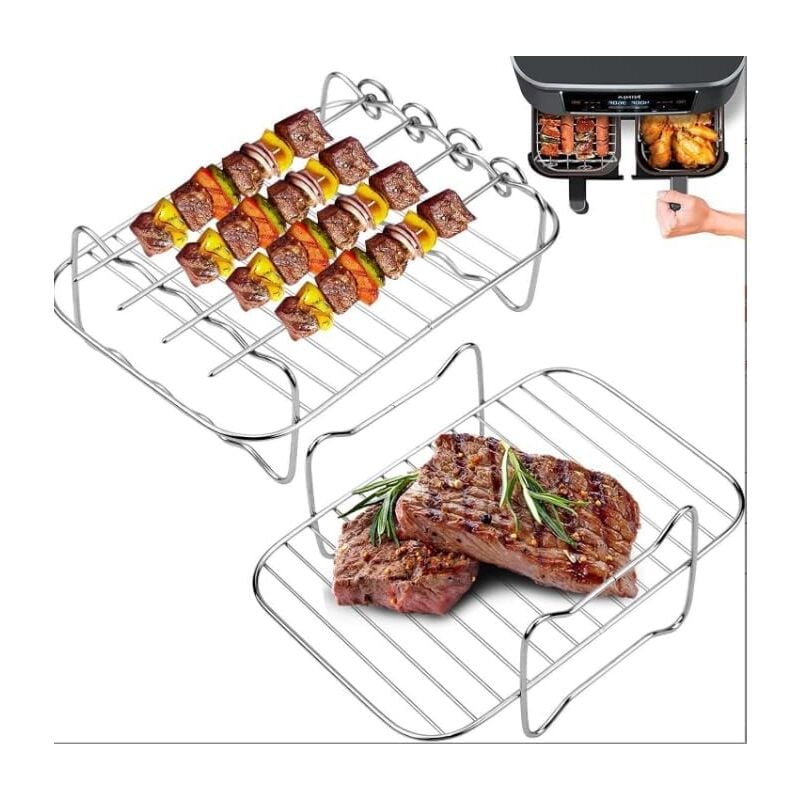 foto del prodotto kzq kit di supporto per friggitrice ad aria in acciaio inox 304, supporto per friggitrice ad aria ninja da 10,4 l, compatibile con la maggior parte
