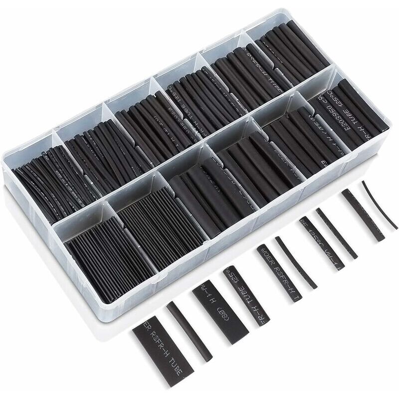 foto del prodotto kzq kit di tubi termorestringenti neri da 532 pezzi, include 8 diverse misure con rapporto di restringimento 2 1, dimensioni da 1 a 10 mm dpzo