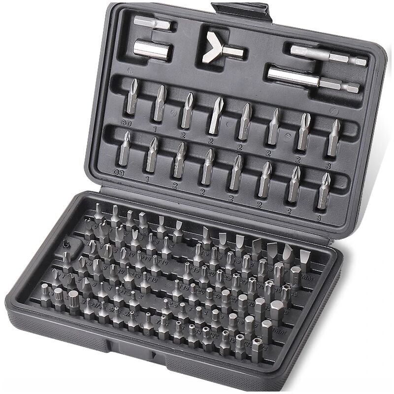 foto del prodotto kzq kit di utensili manuali per riparazioni da 100 pezzi, set di punte per cacciavite di sicurezza in acciaio al cromo vanadio cr v
