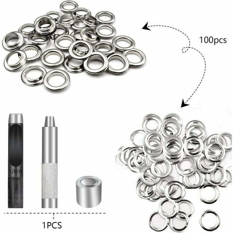 foto del prodotto kzq kit occhielli per teloni, diametro interno 12 mm, 100 pezzi, set di occhielli per teloni, scarpe, vestiti, cappelli