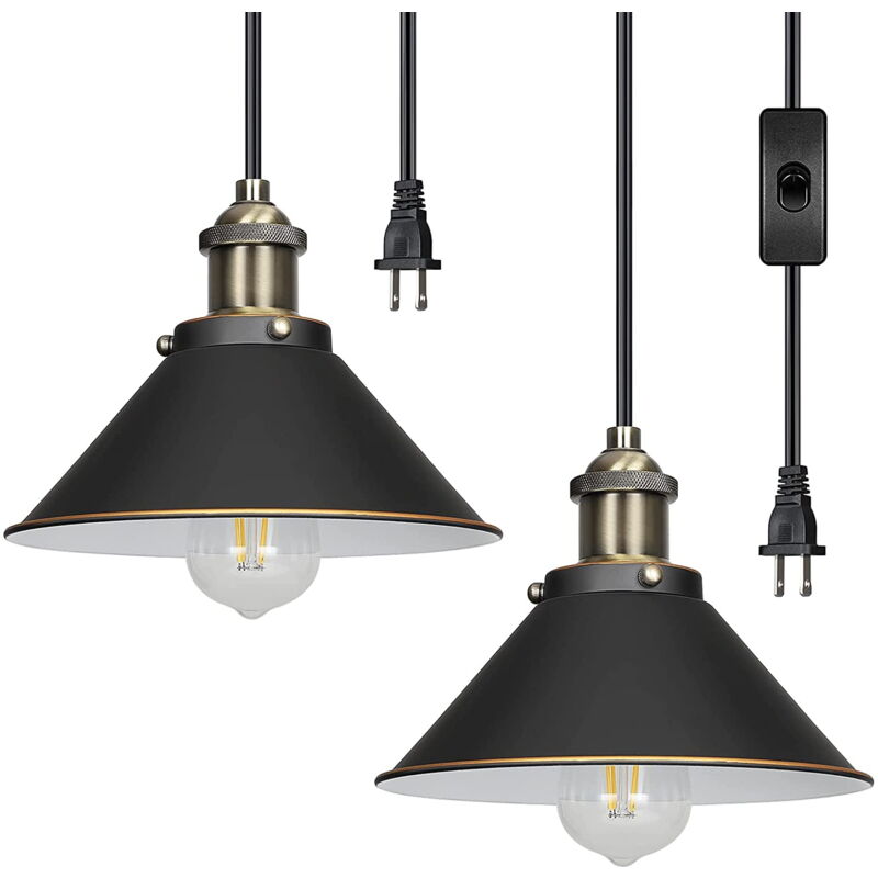 foto del prodotto kzq lampada a sospensione con spina, lampada da soffitto per interni per cucina, soggiorno, camera da letto, sala da pranzo, 2 confezioni di
