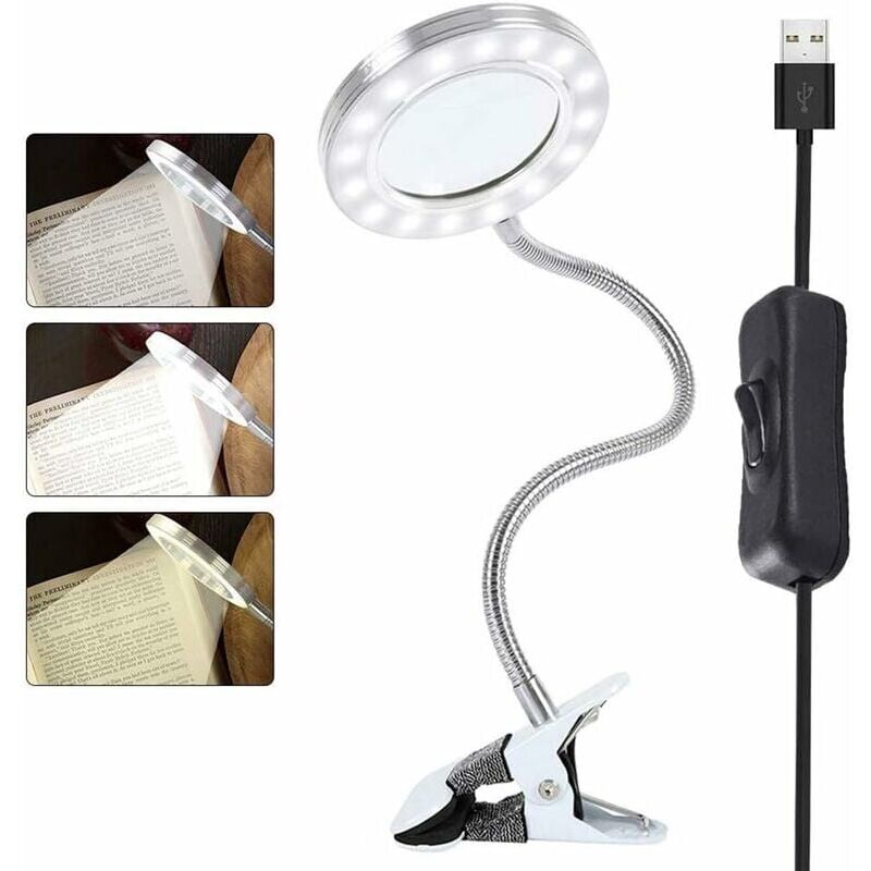 foto del prodotto kzq lampada con lente d ingrandimento 8x led portatile con clip lampada da scrivania rotazione a 360 lampada per protezione degli occhi